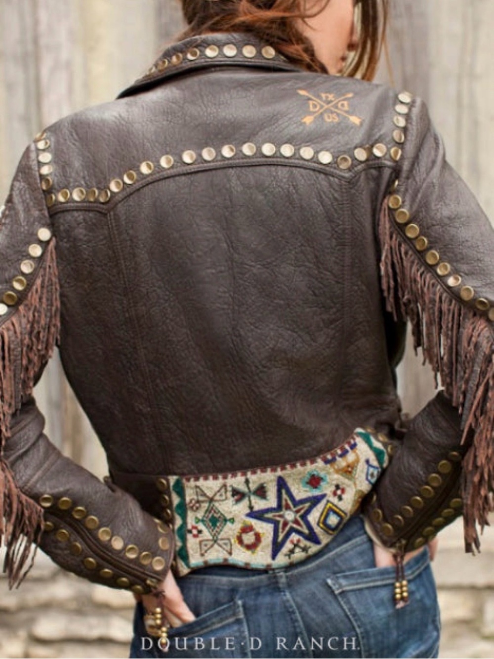 Double D Ranch Cayuse Leather Biker Jacket Beaded embroidered studs XS RTL $1395